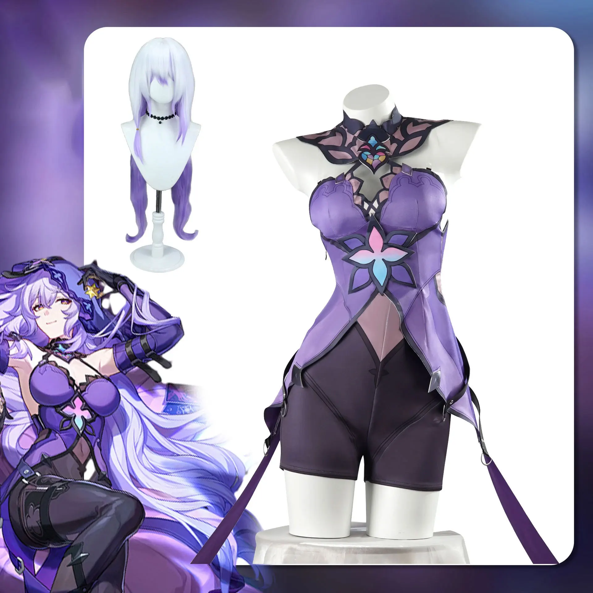 Bhāo Huài Xīng Qióng Tiě Dào Hēi Tiān É Cosplay Costume Halloween Cosplay Purple Set Stage Performance Costume
Bhāo Huài Xīng Qióng Tiě Dào Hēi Tiān É Cosplay Costume Halloween Cosplay Purple Set Stage Performance Costume