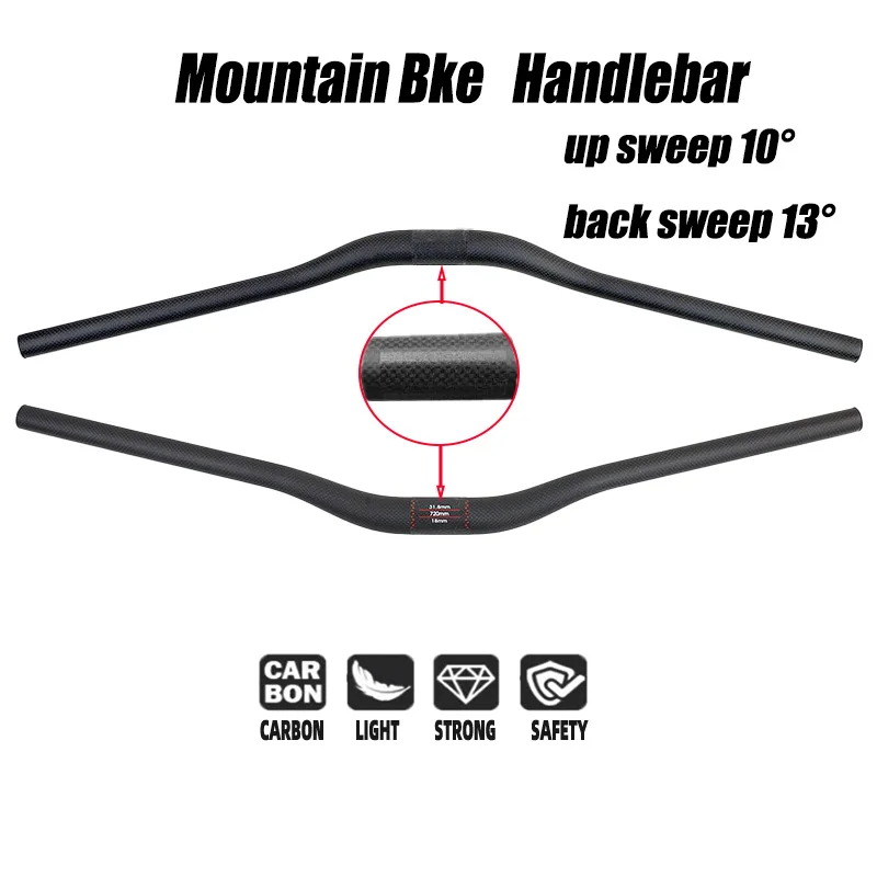 Full Carbon Fiber Bike Handlebar Mountain Bike 31.8 mm * 600-760 mm Bicycle Parts 31.8mm back sweep 13° up sweep 10° rise bar
Full Carbon Fiber Bike Handlebar Mountain Bike 31.8 mm * 600-760 mm Bicycle Parts 31.8mm back sweep 13° up sweep 10° rise bar