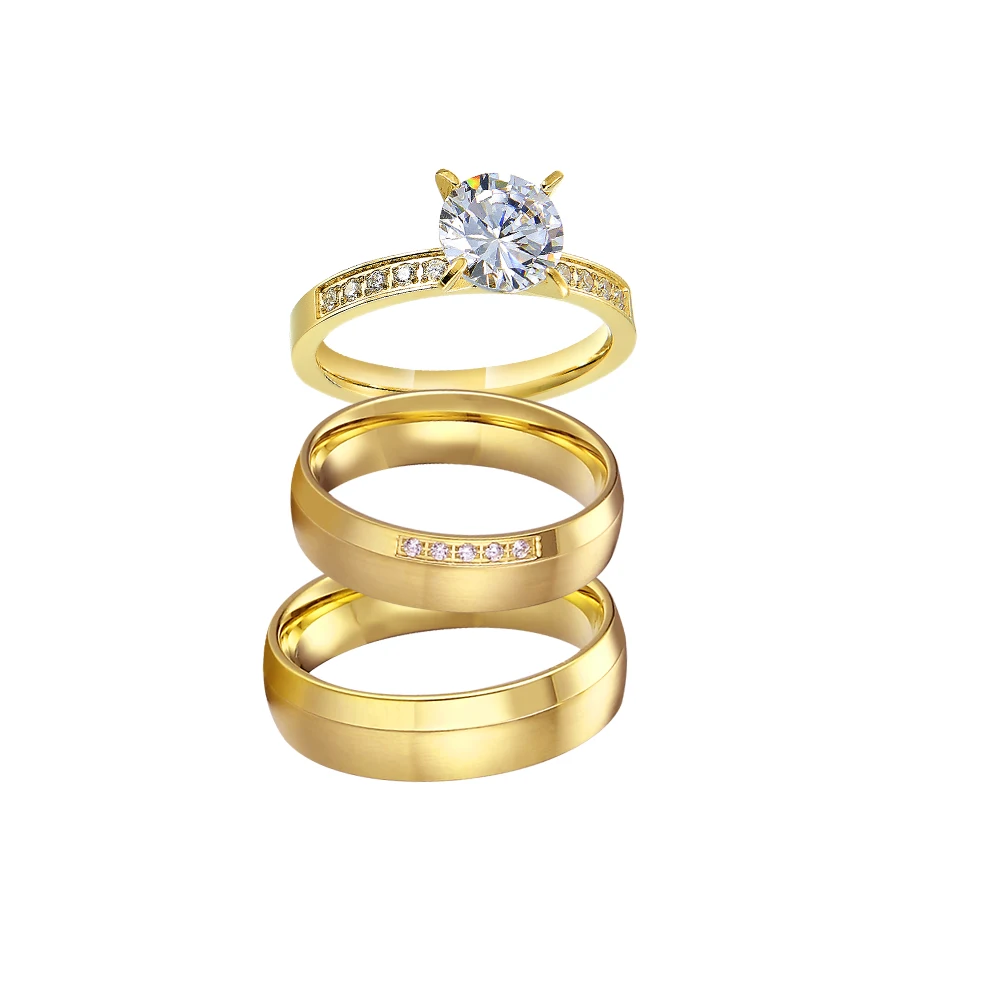 Modern Design 3pcs Wedding Engagement Rings Sets For Men and Women Cubic Zirconia 18k Gold Plated Jewery Alliances Gifts
Modern Design 3pcs Wedding Engagement Rings Sets For Men and Women Cubic Zirconia 18k Gold Plated Jewery Alliances Gifts