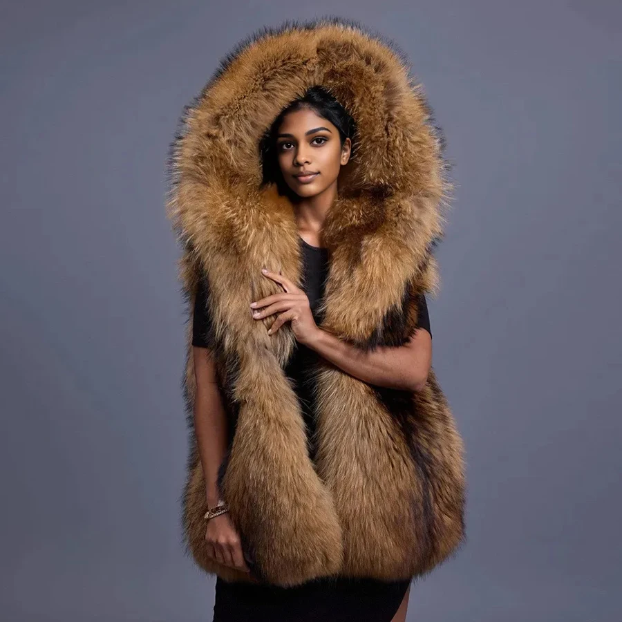 Natural Raccoon Fur Vest With Hood Genuine Fur Gilet Real Raccoon Fur Jacket New Lady's Fur Waistcoat Sleeveless
Natural Raccoon Fur Vest With Hood Genuine Fur Gilet Real Raccoon Fur Jacket New Lady's Fur Waistcoat Sleeveless