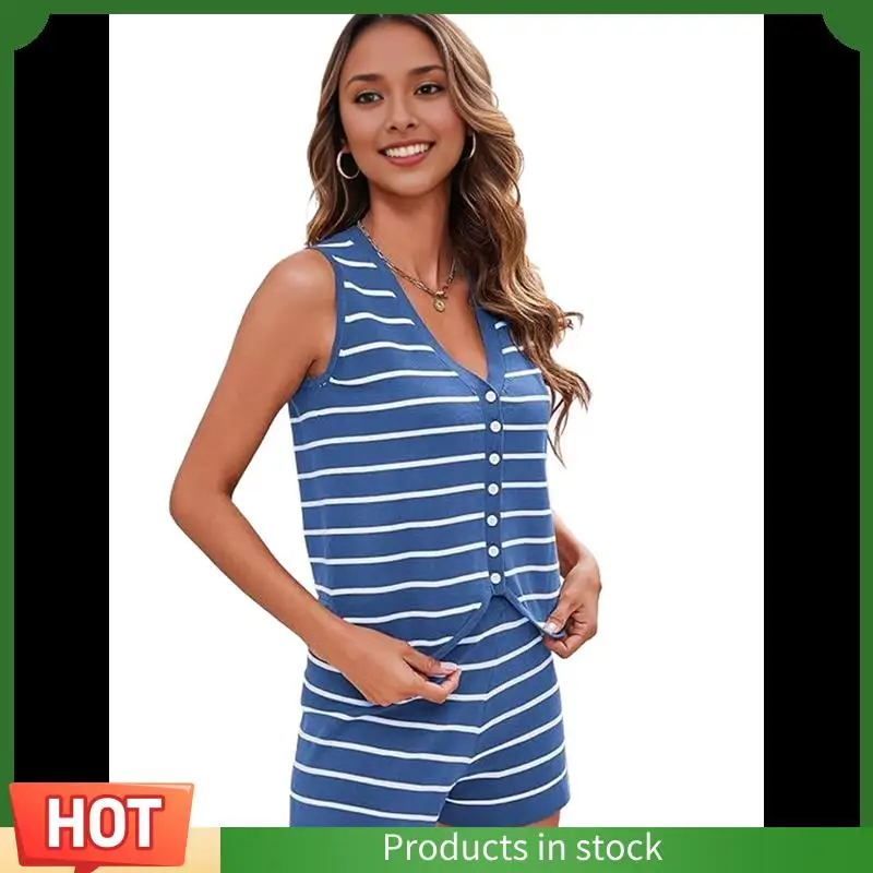 Intuitive Women 2 Piece Outfits Summer Knit Striped Matching Set Button Down V Neck Vest Shorts Sets
Intuitive Women 2 Piece Outfits Summer Knit Striped Matching Set Button Down V Neck Vest Shorts Sets