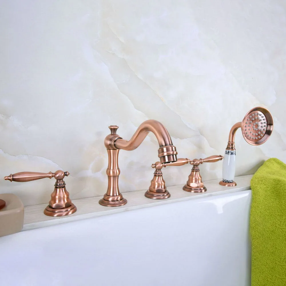 Antique Red Copper Five Hole Deck Mounted Bathroom Tub Faucet Set with 1.5M Handheld Spray Shower Mixer Tap 2tf229
Antique Red Copper Five Hole Deck Mounted Bathroom Tub Faucet Set with 1.5M Handheld Spray Shower Mixer Tap 2tf229