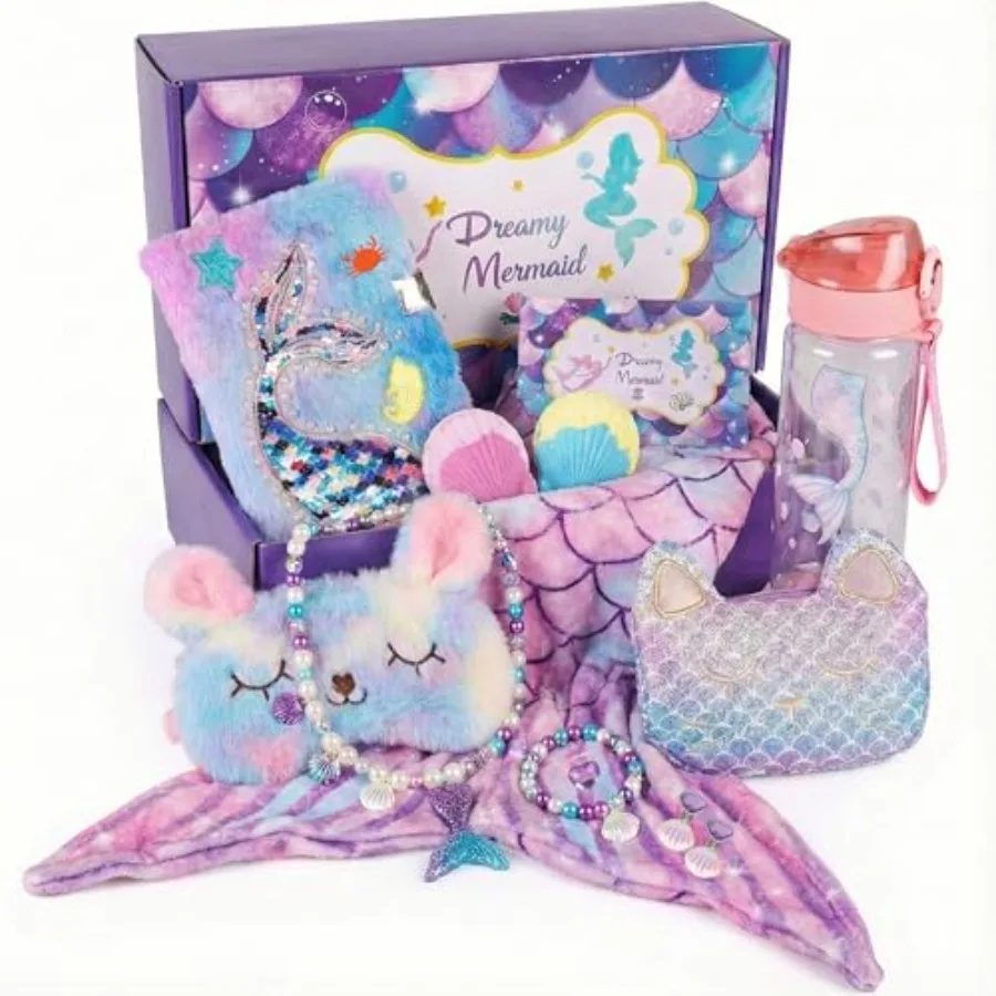 Mermaid Gifts for Girls 4-10 Year Old 8Pc Gift Box with Mermaid Tail Blanket Jewelry Purse water bottle and Notebook Birthday T
Mermaid Gifts for Girls 4-10 Year Old 8Pc Gift Box with Mermaid Tail Blanket Jewelry Purse water bottle and Notebook Birthday T