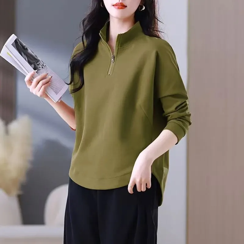 Women's Wine Red Half-Zip Stand Collar Long Sleeve Top Loose Asymmetric Hem Casual Soft Pullover Blouse Daily Wear
Women's Wine Red Half-Zip Stand Collar Long Sleeve Top Loose Asymmetric Hem Casual Soft Pullover Blouse Daily Wear