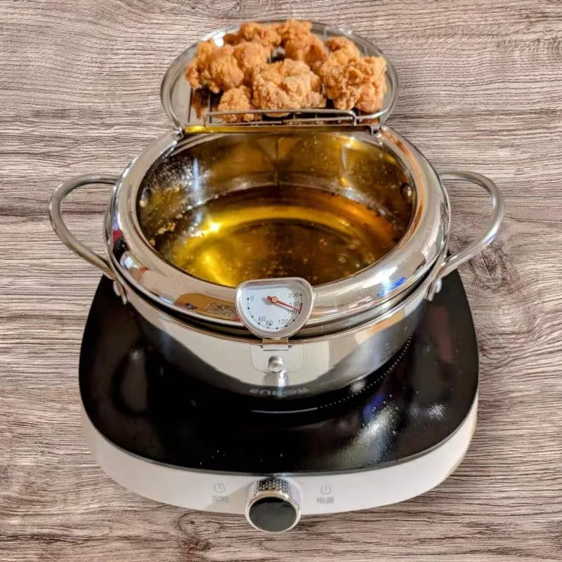304 Stainless Steel Deep Fryer Pot with Lid Temperature Control and Oil Drip Drainer Rack Janpanese Style Tempura Frying Pot
304 Stainless Steel Deep Fryer Pot with Lid Temperature Control and Oil Drip Drainer Rack Janpanese Style Tempura Frying Pot