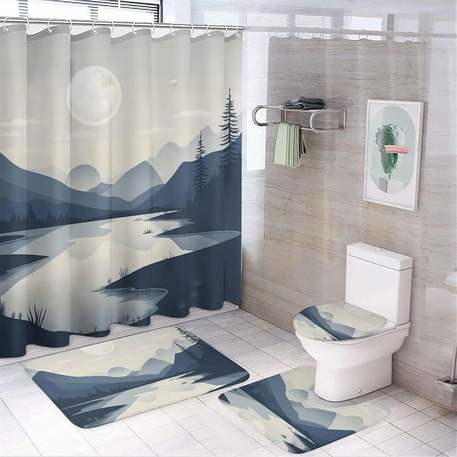 Набор штор для душа «Рики и горы» из 4 предметов с нескользящими ковриками, крышкой унитаза и ковриком для ванной Мягкий ковер для ванной комнаты Waterpro
Набор штор для душа «Рики и горы» из 4 предметов с нескользящими ковриками, крышкой унитаза и ковриком для ванной Мягкий ковер для ванной комнаты Waterpro