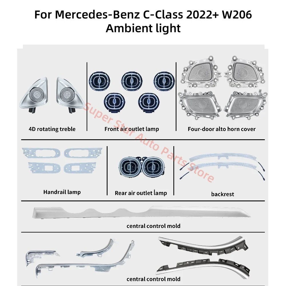 For Mercedes-Benz C Class W206 For GLC X254 LED Atmosphere Lamp Luminous cover plate Glowing Vent Backrest light Car accessories
For Mercedes-Benz C Class W206 For GLC X254 LED Atmosphere Lamp Luminous cover plate Glowing Vent Backrest light Car accessories