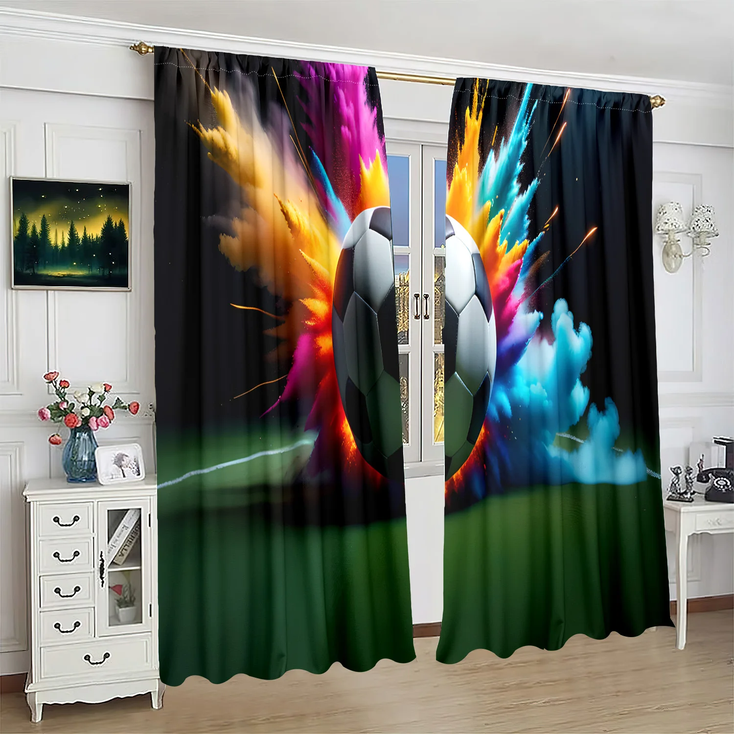 2 pieces - Football print curtain - Polyester material - suitable for bedroom, living room, study, private space
2 pieces - Football print curtain - Polyester material - suitable for bedroom, living room, study, private space