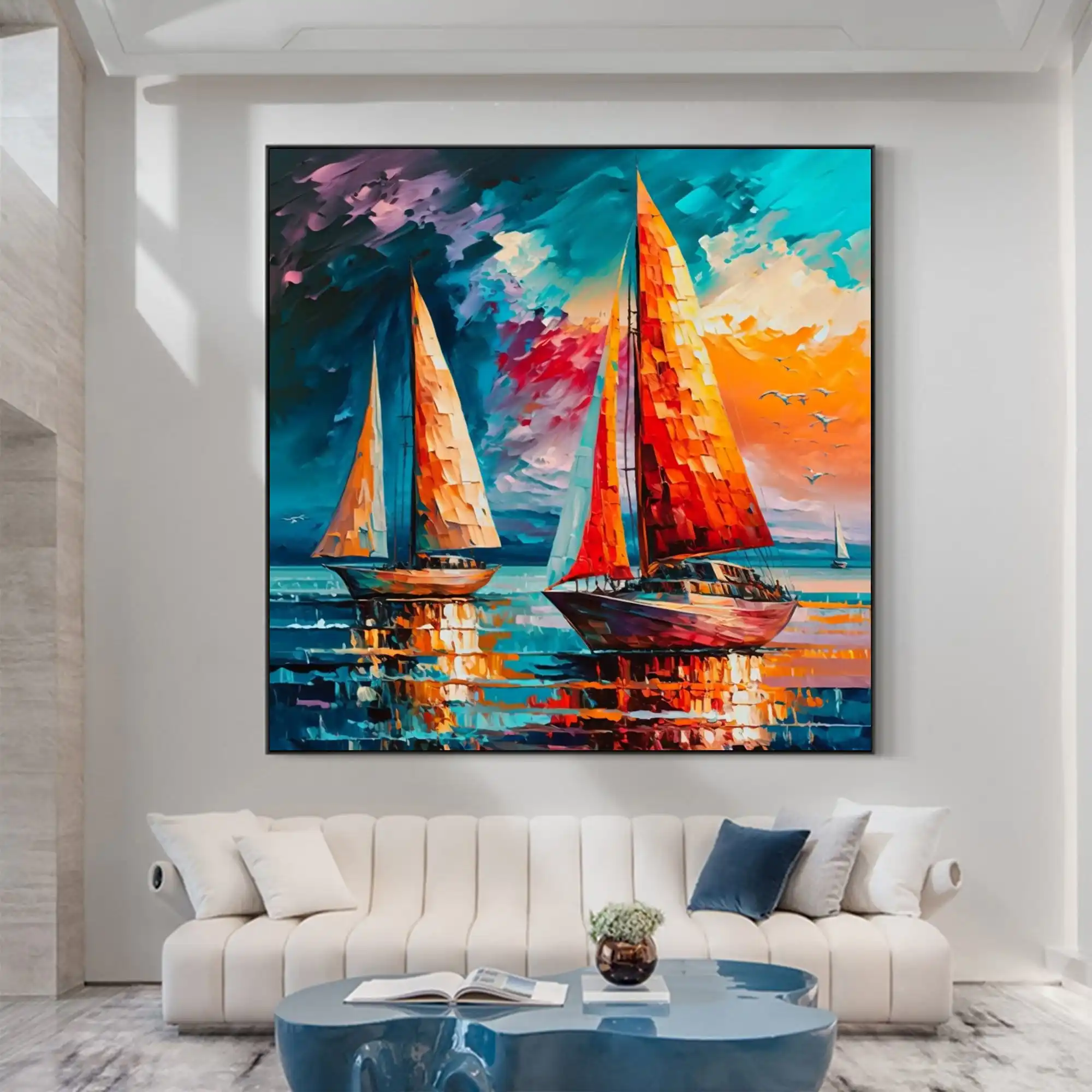 Original Colorful Sailboat Oil Painting on Canvas, Abstract Seascape Paintings Large Wall Art Painting Living Room Wall Decor
Original Colorful Sailboat Oil Painting on Canvas, Abstract Seascape Paintings Large Wall Art Painting Living Room Wall Decor