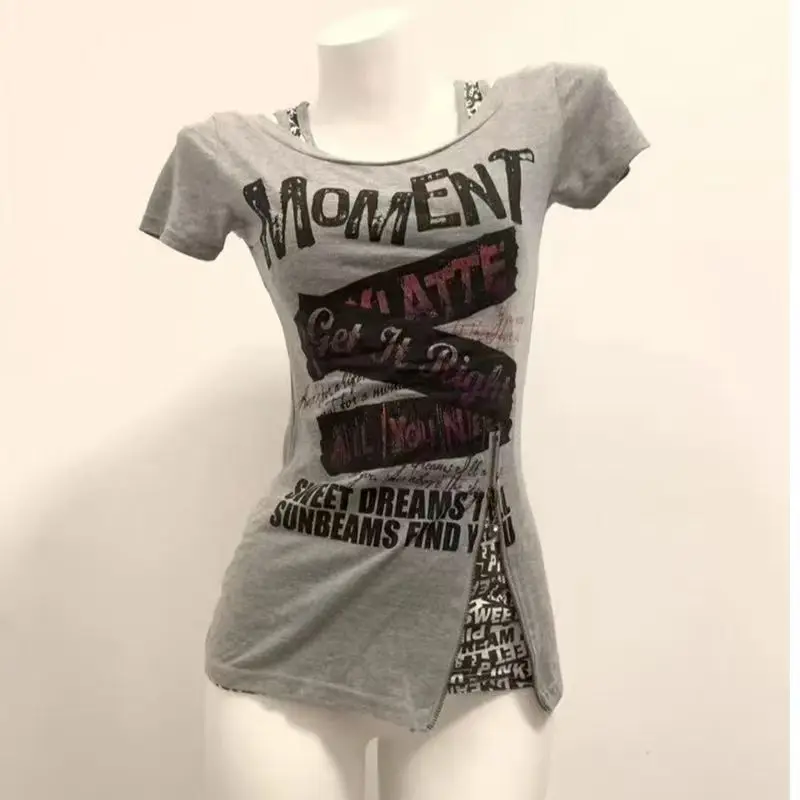 Goth Grunge Clothes Y2K Tops Vintage Print Short-sleeve T-shirts Faux Two-piece Top Design Summer New Fitted T-shirts Streetwear
Goth Grunge Clothes Y2K Tops Vintage Print Short-sleeve T-shirts Faux Two-piece Top Design Summer New Fitted T-shirts Streetwear