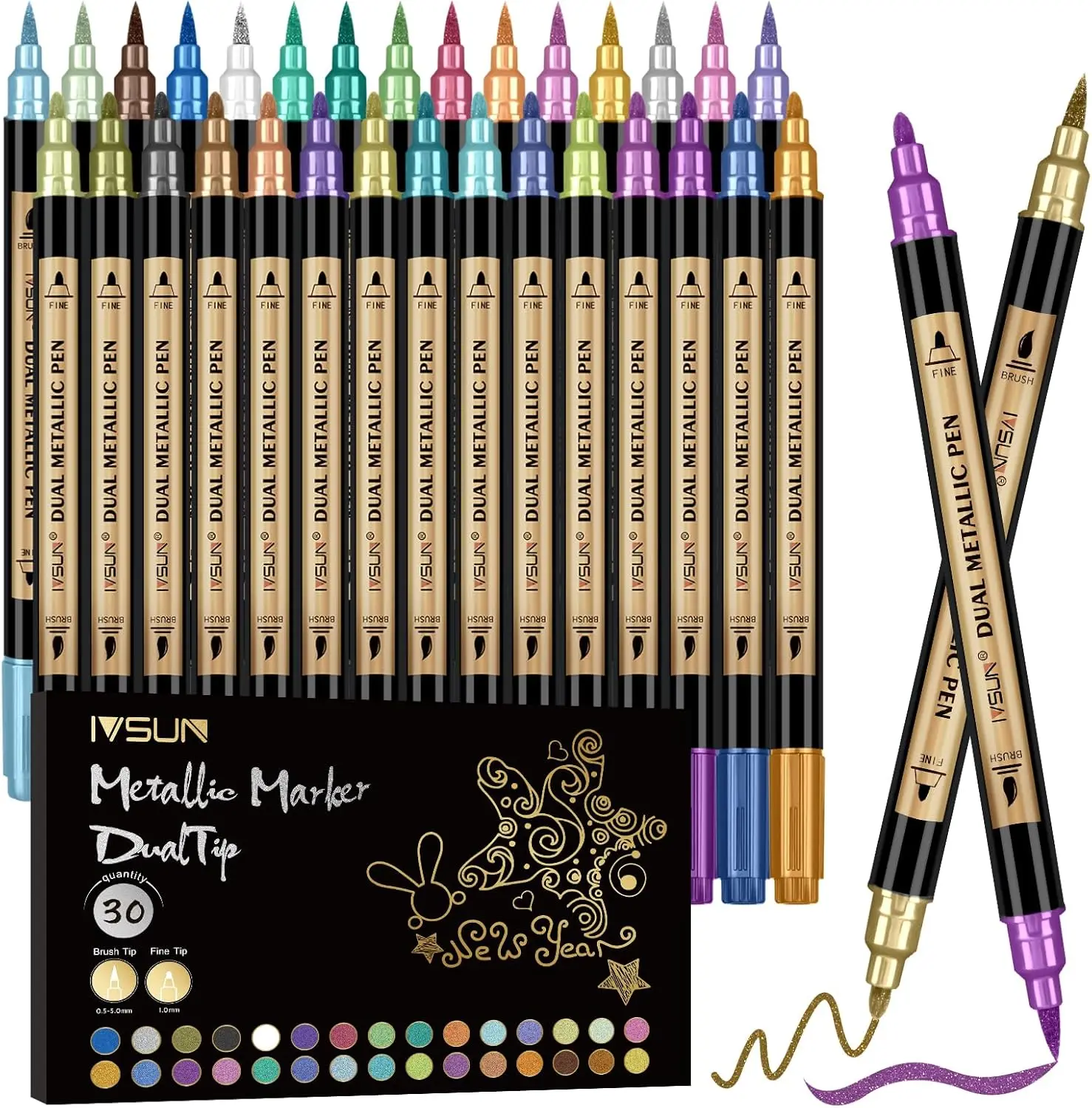 Metallic Marker Pens 30 Colors Dual Tip Acrylic Paint Pens for Black Paper Scrapbooking Rock Painting DIY Arts Crafts with Fine
Metallic Marker Pens 30 Colors Dual Tip Acrylic Paint Pens for Black Paper Scrapbooking Rock Painting DIY Arts Crafts with Fine