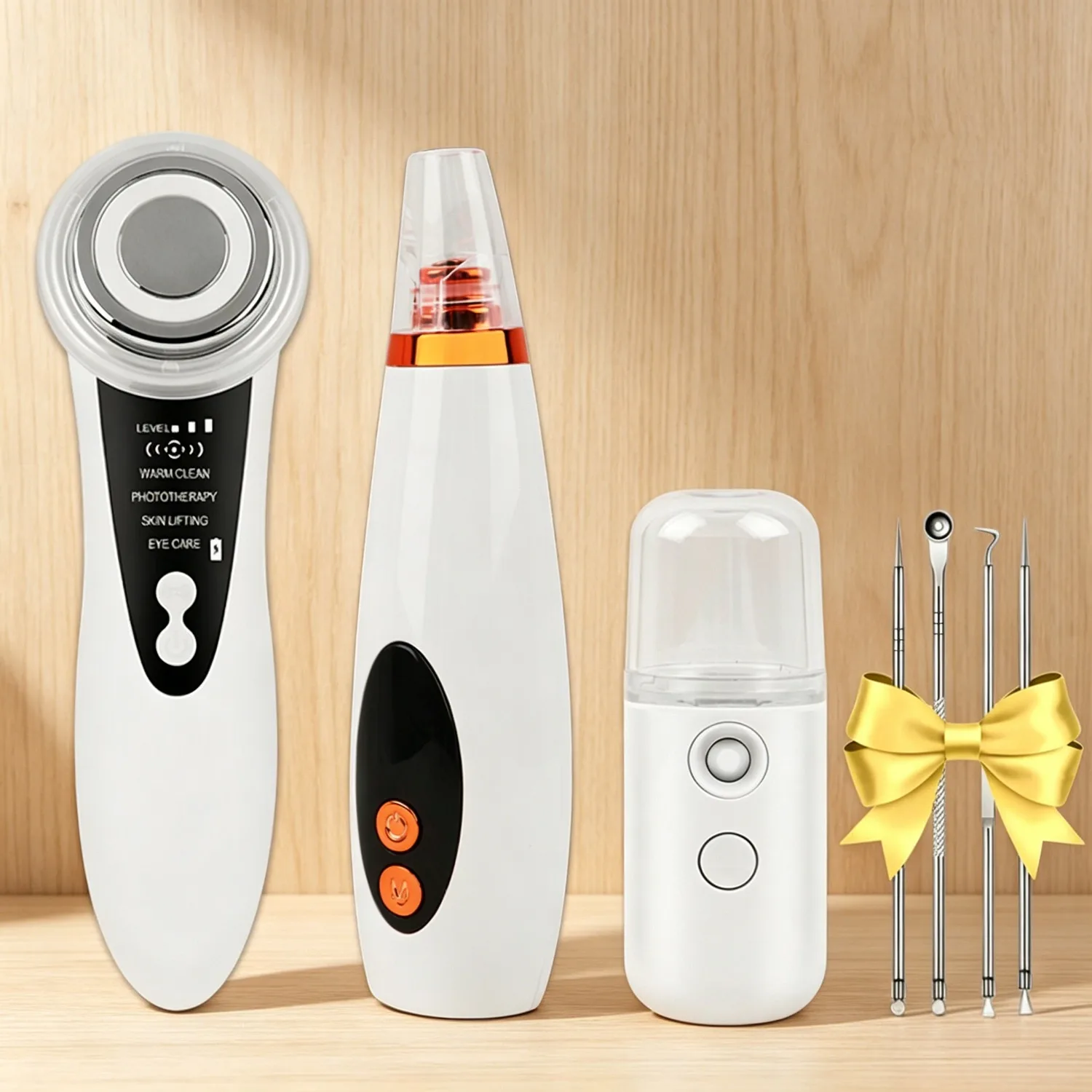 Facial Massager Light Therapy Sonic Ion Vibration + Blackhead Remover Face Vacuum Nose Pore Cleaner + Facial Sprayer Humidifier
Facial Massager Light Therapy Sonic Ion Vibration + Blackhead Remover Face Vacuum Nose Pore Cleaner + Facial Sprayer Humidifier