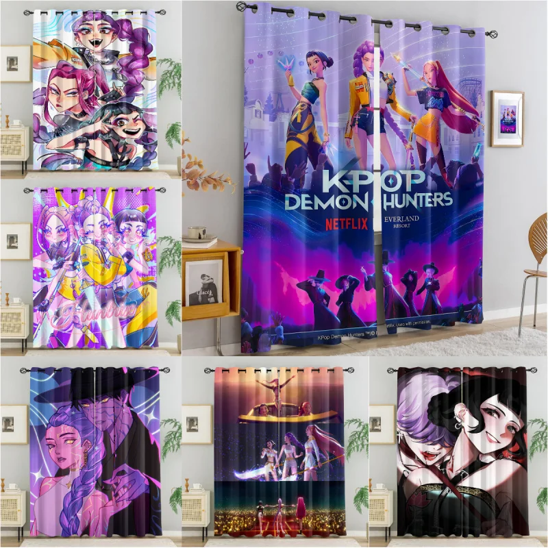 2 шт. декоративных штор с принтом K-Pop Demon Hunter, затемняющие шторы с популярными мультяшными персонажами, подарки для спален фанатов аниме
2 шт. декоративных штор с принтом K-Pop Demon Hunter, затемняющие шторы с популярными мультяшными персонажами, подарки для спален фанатов аниме
