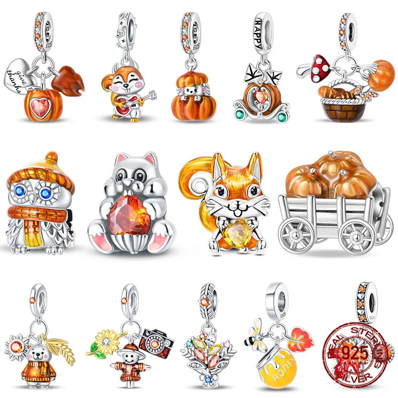 Оригинальный стерлингового серебра 925 пробы, осенний кленовый лист, сосновая шишка, бисер, тыква, автомобильные подвески, подходят для браслета, изготовление ювелирных изделий своими руками, женский подарок 
Оригинальный стерлингового серебра 925 пробы, осенний кленовый лист, сосновая шишка, бисер, тыква, автомобильные подвески, подходят для браслета, изготовление ювелирных изделий своими руками, женский подарок