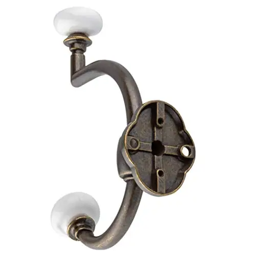 Antique Brass Two-Arm Wall Hook With White Porcelain Tips For Entryway, Hallway, Or Closet Organization
Antique Brass Two-Arm Wall Hook With White Porcelain Tips For Entryway, Hallway, Or Closet Organization