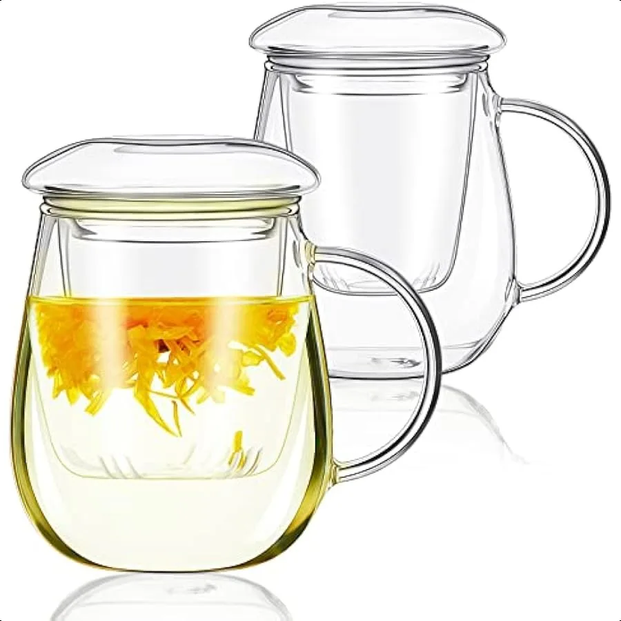 Set of 2 Glass Tea Cup with Infuser and Lid 17.6 oz Clear Glass Mugs Thickened Glass Tea Infuser Cup Simple Filtration Teacups
Set of 2 Glass Tea Cup with Infuser and Lid 17.6 oz Clear Glass Mugs Thickened Glass Tea Infuser Cup Simple Filtration Teacups