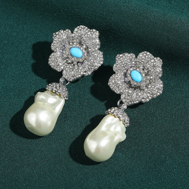 Large Pearl Earring Flower Natural Stone Vintage Drop Silver Plated Inlaid Turquoise Beads Designer Jewelry Luxury Lady Festival
Large Pearl Earring Flower Natural Stone Vintage Drop Silver Plated Inlaid Turquoise Beads Designer Jewelry Luxury Lady Festival