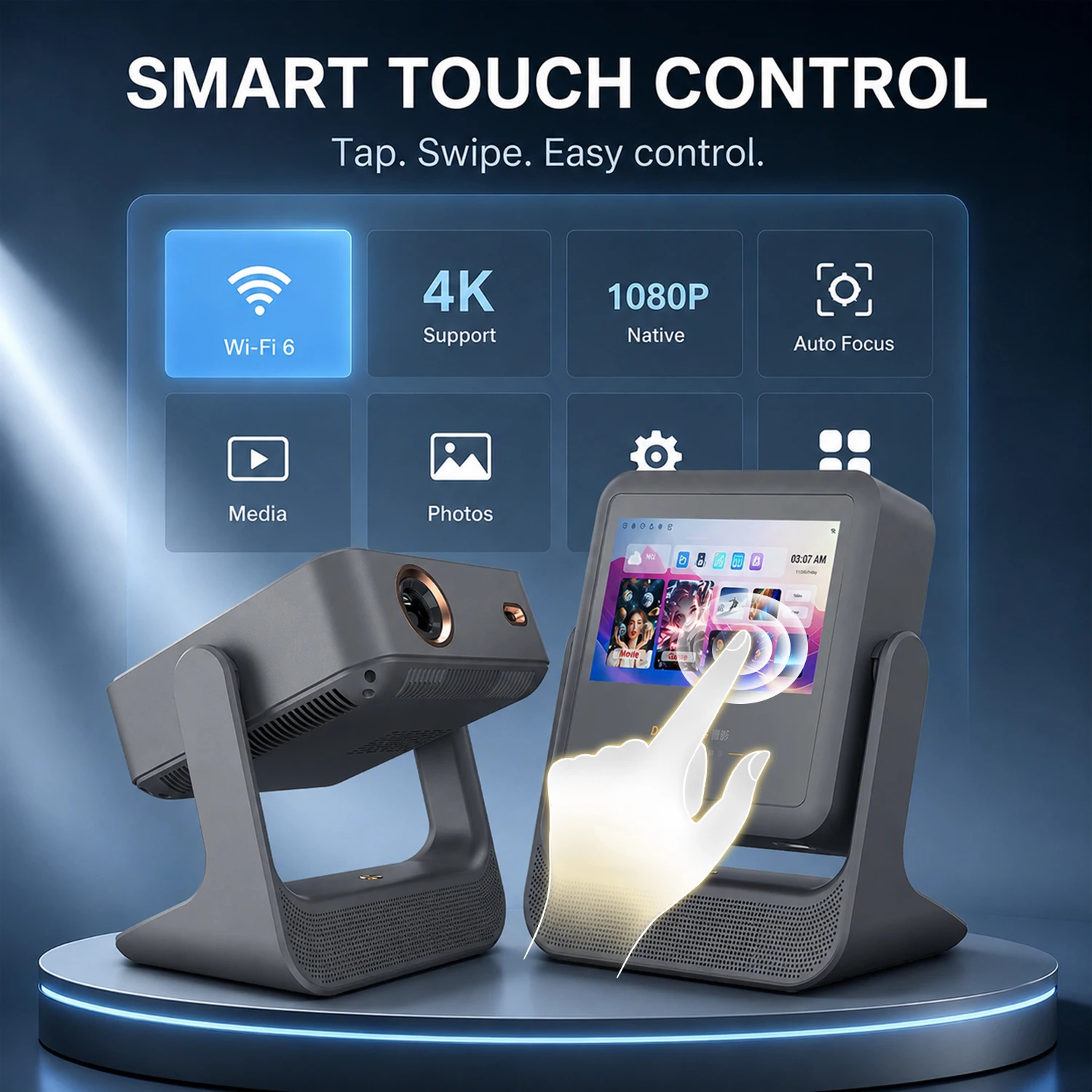 Portable 7" Projector 4K Auto Keystone Ceiling View iOS Android Sync Elderly Friendly Touch Control Gift
Portable 7" Projector 4K Auto Keystone Ceiling View iOS Android Sync Elderly Friendly Touch Control Gift