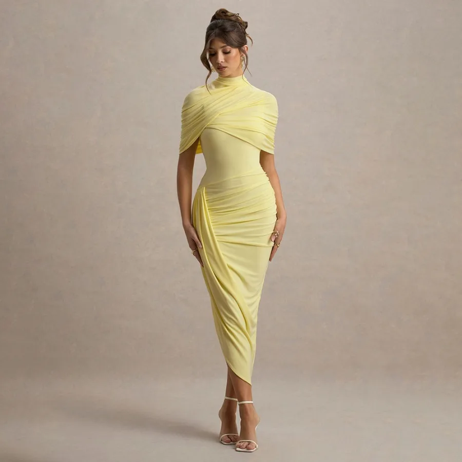 【New style】- European and American women's clothing autumn new pure color fashionable backless shawl pleated slim bag hip dres
【New style】- European and American women's clothing autumn new pure color fashionable backless shawl pleated slim bag hip dres