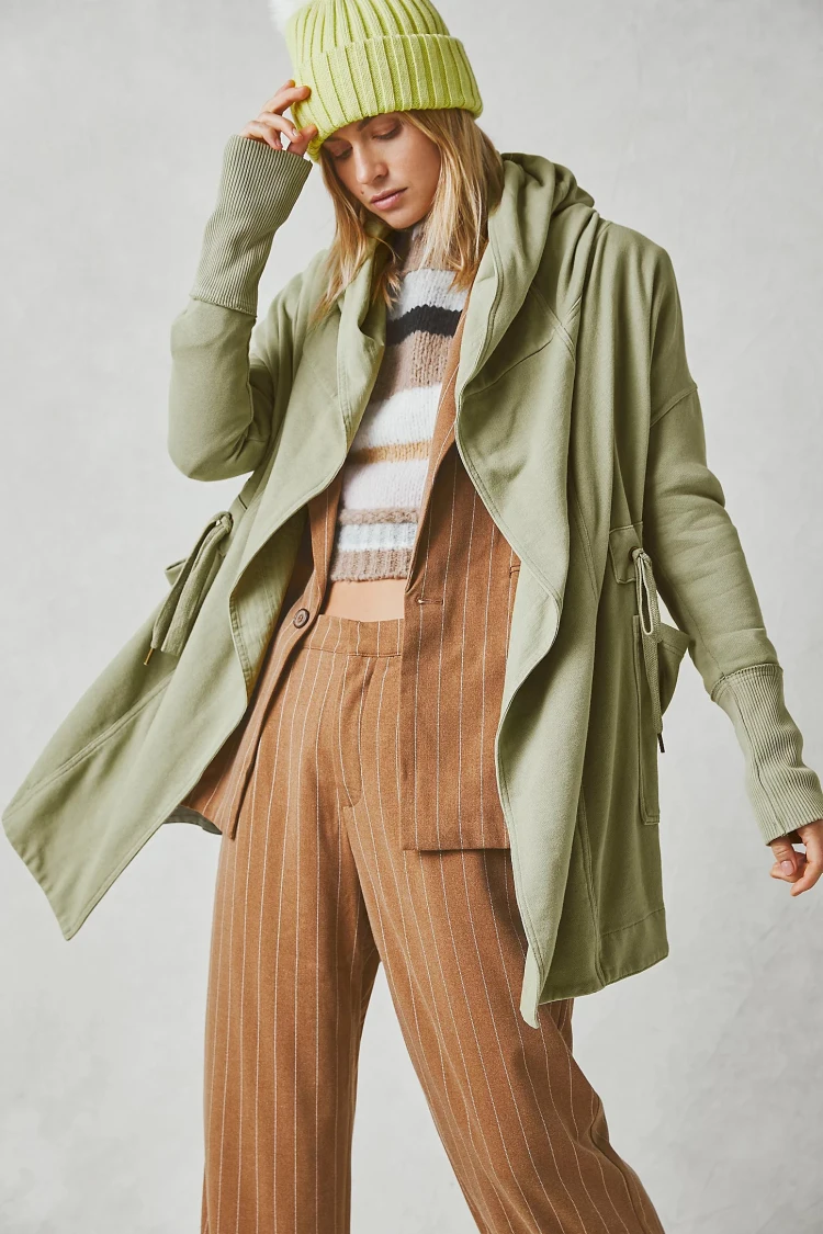 Loose Hooded Jacket Long Ribbing Splice Sleeve Military Style Design Drawstring Waist Detail Cotton Blend Women's Coat
Loose Hooded Jacket Long Ribbing Splice Sleeve Military Style Design Drawstring Waist Detail Cotton Blend Women's Coat