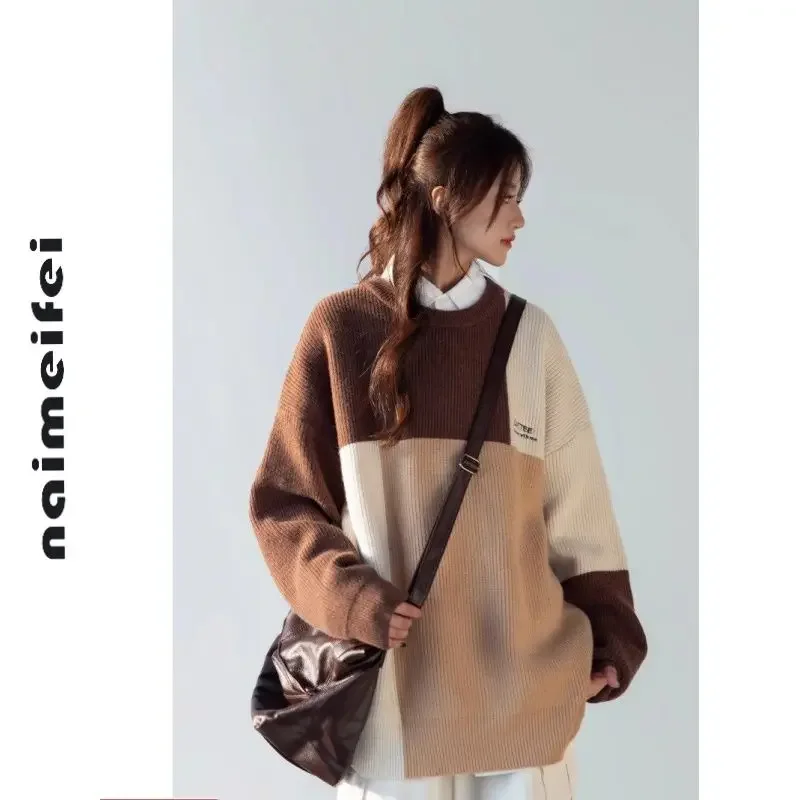 2023 New Vintage Japanese Style Crew Neck Pullover Sweater Women's Retro Patchwork Top Ins Korean Fashion Brown Sweater Woman
2023 New Vintage Japanese Style Crew Neck Pullover Sweater Women's Retro Patchwork Top Ins Korean Fashion Brown Sweater Woman