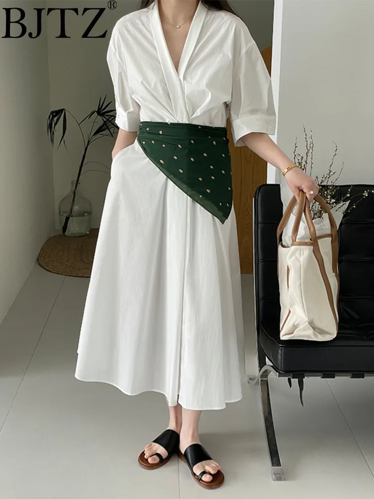 BJTZ V-neck Pleated White Dress Women's Minimalist Temperament Waist Cinching And Slimming Long Dress 2025 Spring Summer
BJTZ V-neck Pleated White Dress Women's Minimalist Temperament Waist Cinching And Slimming Long Dress 2025 Spring Summer
