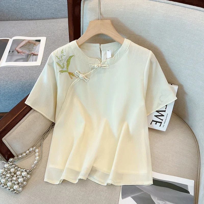 Women's Retro New Chinese Style Chiffon Women's Chic Belly Covering Their Belly and Making Them Look Slim Top Shirt ShirtYY176
Women's Retro New Chinese Style Chiffon Women's Chic Belly Covering Their Belly and Making Them Look Slim Top Shirt ShirtYY176