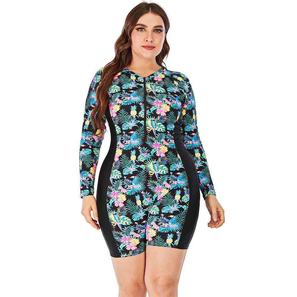One piece swimsuit, conservative women's diving suit, printed long sleeved swimsuit, bikini
One piece swimsuit, conservative women's diving suit, printed long sleeved swimsuit, bikini