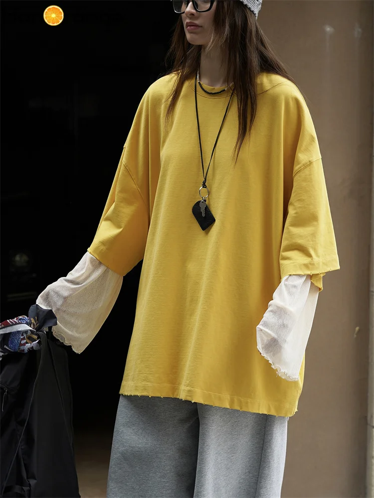 HanOrange 2025 Early Autumn Yarn Sleeves 600g Cotton T-shirt Women Casual Top Tees White/Black/Yellow
HanOrange 2025 Early Autumn Yarn Sleeves 600g Cotton T-shirt Women Casual Top Tees White/Black/Yellow