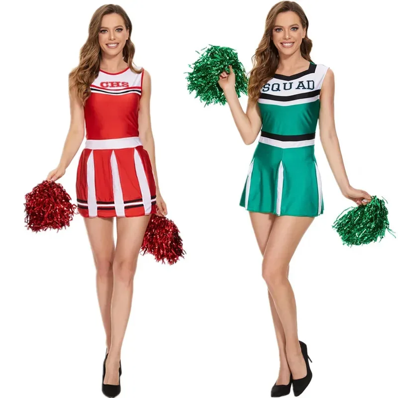 Halloween School Girl Outfits Fancy Dress Cheer Leader Uniform Women Clothes Mini Pleated Skirt with Pompoms Cheerleader Costume
Halloween School Girl Outfits Fancy Dress Cheer Leader Uniform Women Clothes Mini Pleated Skirt with Pompoms Cheerleader Costume