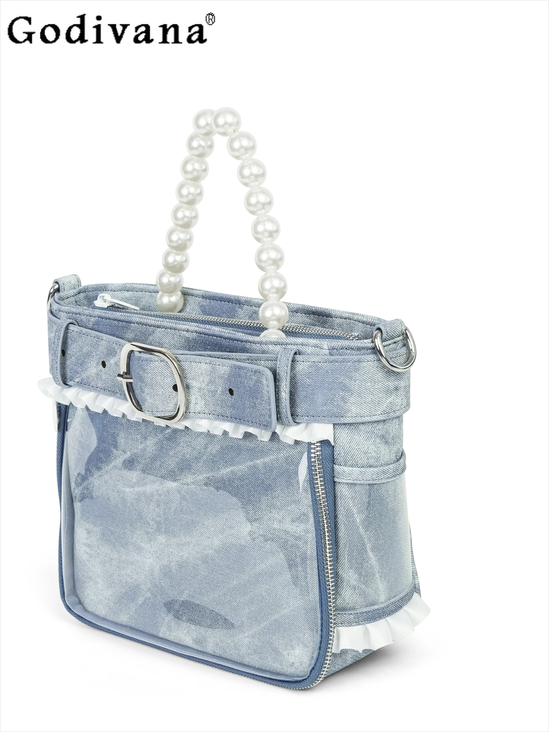 Japanese Original Retro Cute Pearl Chain Ruffle Edge Large Capacity Pain Bag Daily Commute Handbag Transparent Denim Tote Bag
Japanese Original Retro Cute Pearl Chain Ruffle Edge Large Capacity Pain Bag Daily Commute Handbag Transparent Denim Tote Bag