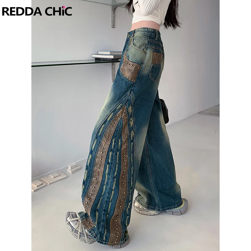ReddaChic Женские мешковатые джинсы с шипами в стиле панк, кожаные широкие брюки с высокой талией, рваные джинсовые брюки, винтажная уличная одежда в стиле пастушки
ReddaChic Женские мешковатые джинсы с шипами в стиле панк, кожаные широкие брюки с высокой талией, рваные джинсовые брюки, винтажная уличная одежда в стиле пастушки