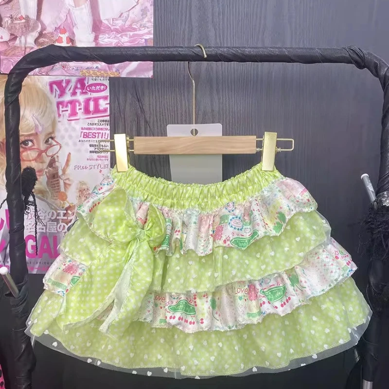 Cute Girls High Waist Green Skirt Summer Printed Dopamine Y2K Bow Fluffy Cake Dress Women's Street Wear A Line Short Skirt
Cute Girls High Waist Green Skirt Summer Printed Dopamine Y2K Bow Fluffy Cake Dress Women's Street Wear A Line Short Skirt