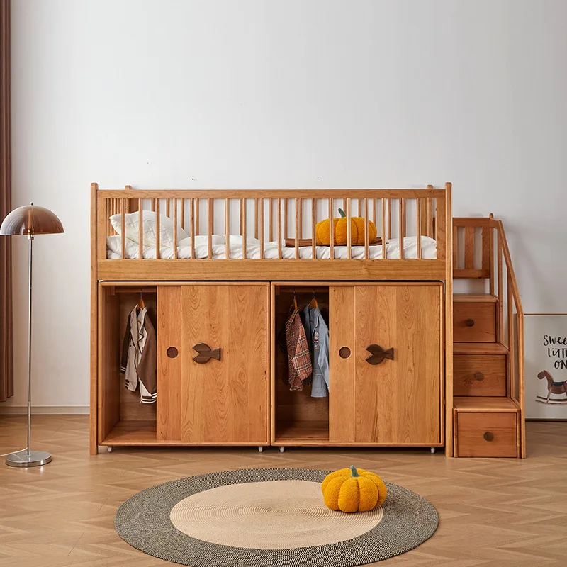 Pure solid wood children's bed with half-height bed Boy and girl North American cherry wood with wardrobe integrated bed Childre
Pure solid wood children's bed with half-height bed Boy and girl North American cherry wood with wardrobe integrated bed Childre