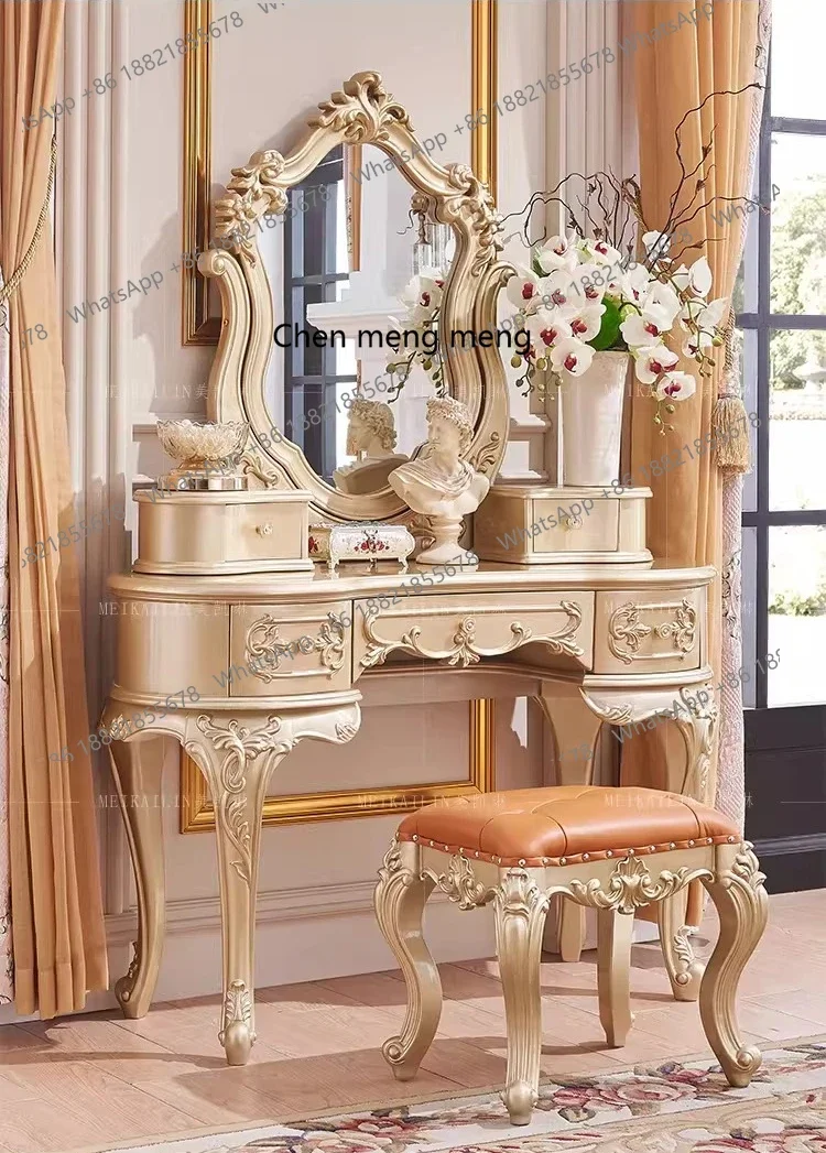 cc182European gold dressing table luxury solid wood carving flower dressing table makeup stool combination 1.2 meters
cc182European gold dressing table luxury solid wood carving flower dressing table makeup stool combination 1.2 meters