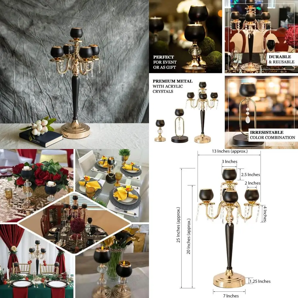 Matte Black and Gold Metal 5-Arm Tealight Candle Holder Centerpiece, Elegant Votive Candelabra for Home Decor
Matte Black and Gold Metal 5-Arm Tealight Candle Holder Centerpiece, Elegant Votive Candelabra for Home Decor