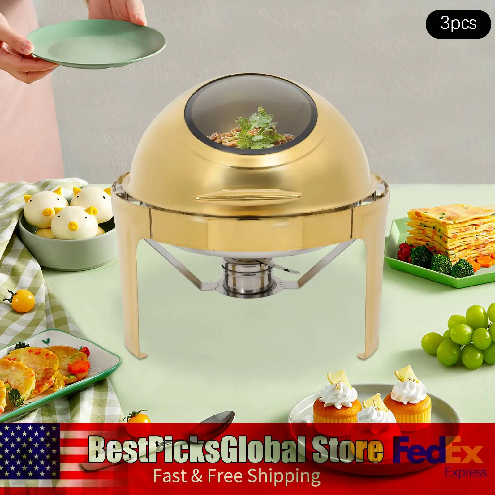 3-Pack Stainless Steel Chafing Dishes, Gold, Round Buffet Chafing Dish with Glass Lid&Fuel Holder for Hotel, Catering, Party
3-Pack Stainless Steel Chafing Dishes, Gold, Round Buffet Chafing Dish with Glass Lid&Fuel Holder for Hotel, Catering, Party