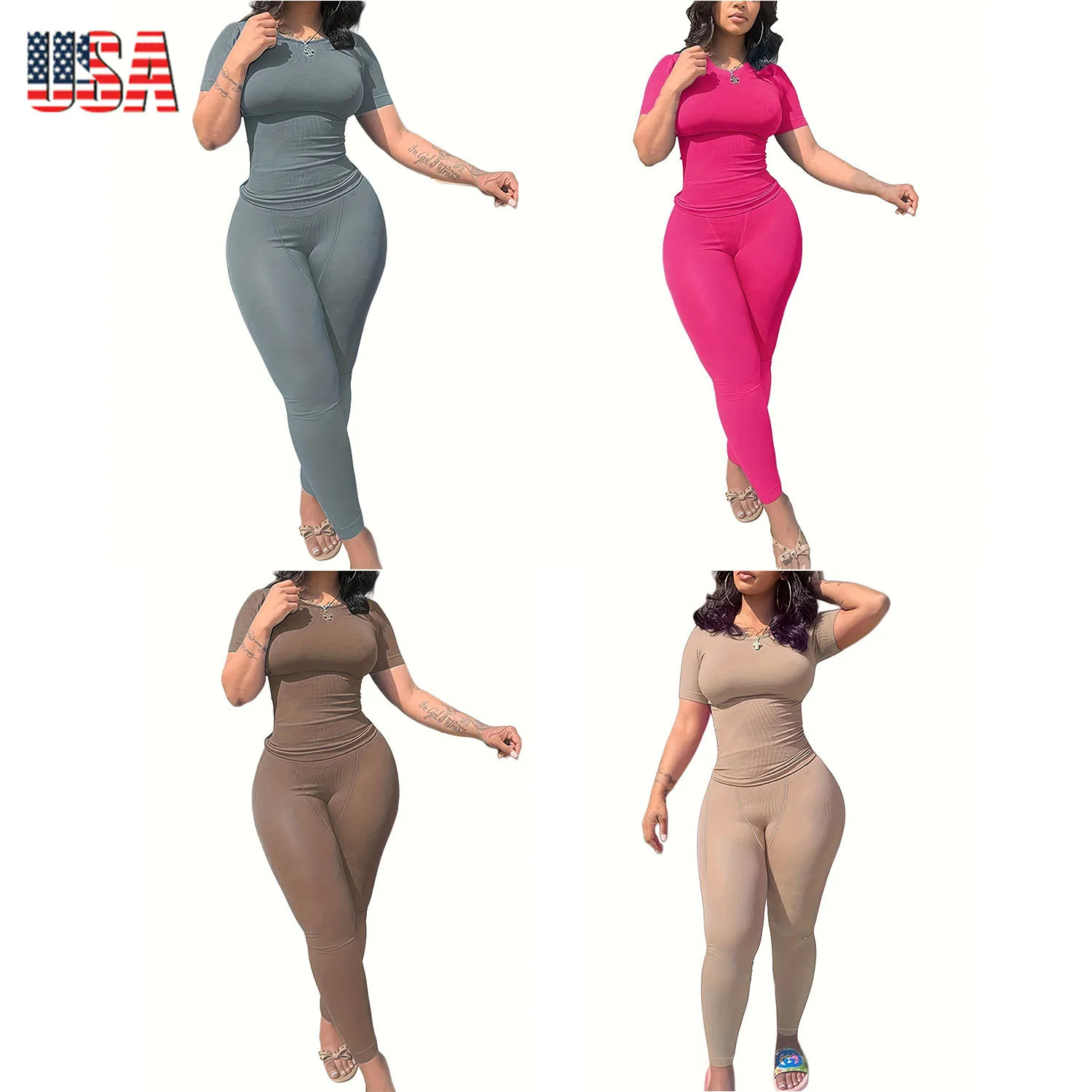 US STOCK | Casual Workout Sets Short Sleeve Two Piece Outfits For Women Ribbed Fitted Crew Neck T-shirt Matching Sets Streetwear
US STOCK | Casual Workout Sets Short Sleeve Two Piece Outfits For Women Ribbed Fitted Crew Neck T-shirt Matching Sets Streetwear