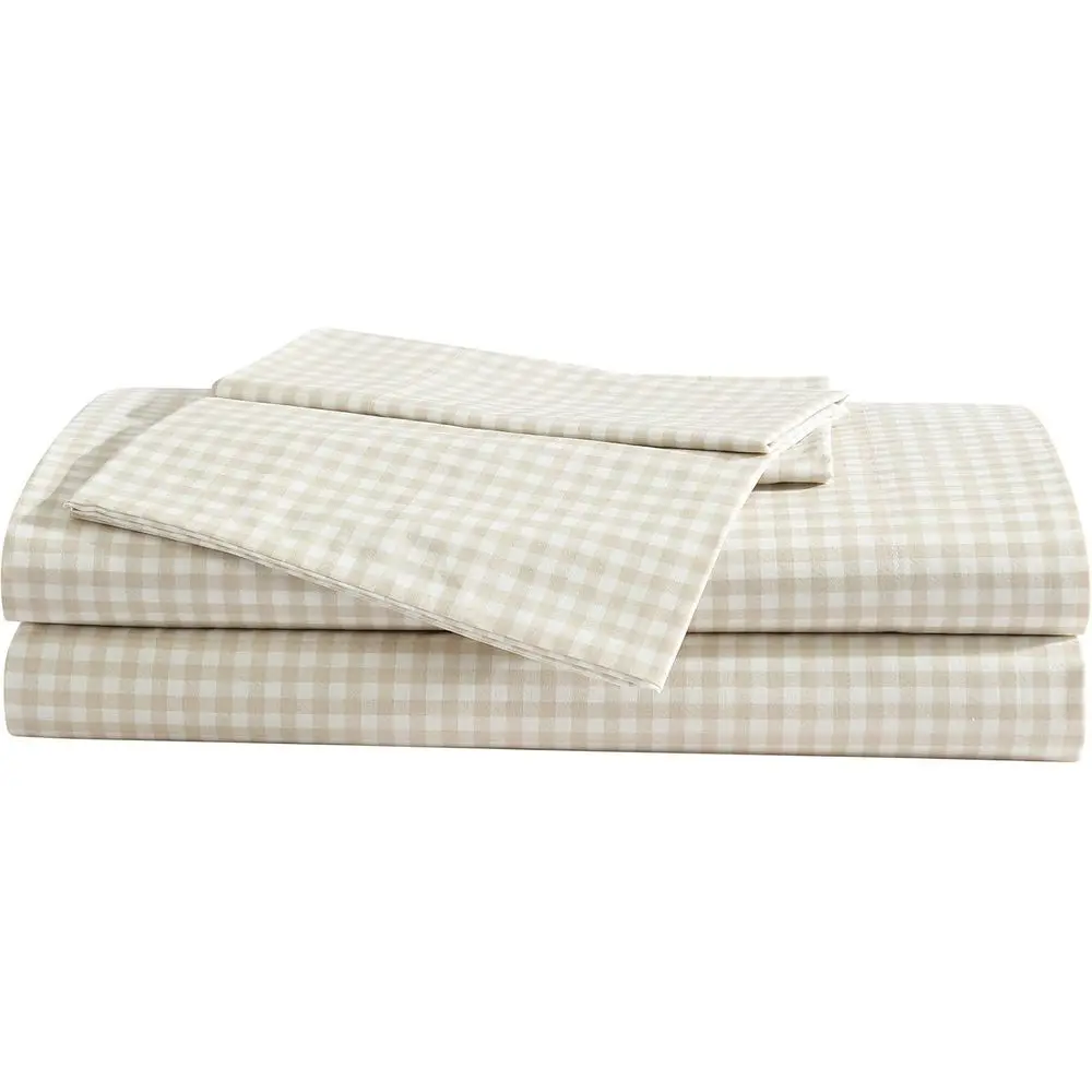 Cotton Percale King Sheet Set with Gingham Beige Pillowcases, 200-Thread Count, Crisp and Breathable
Cotton Percale King Sheet Set with Gingham Beige Pillowcases, 200-Thread Count, Crisp and Breathable