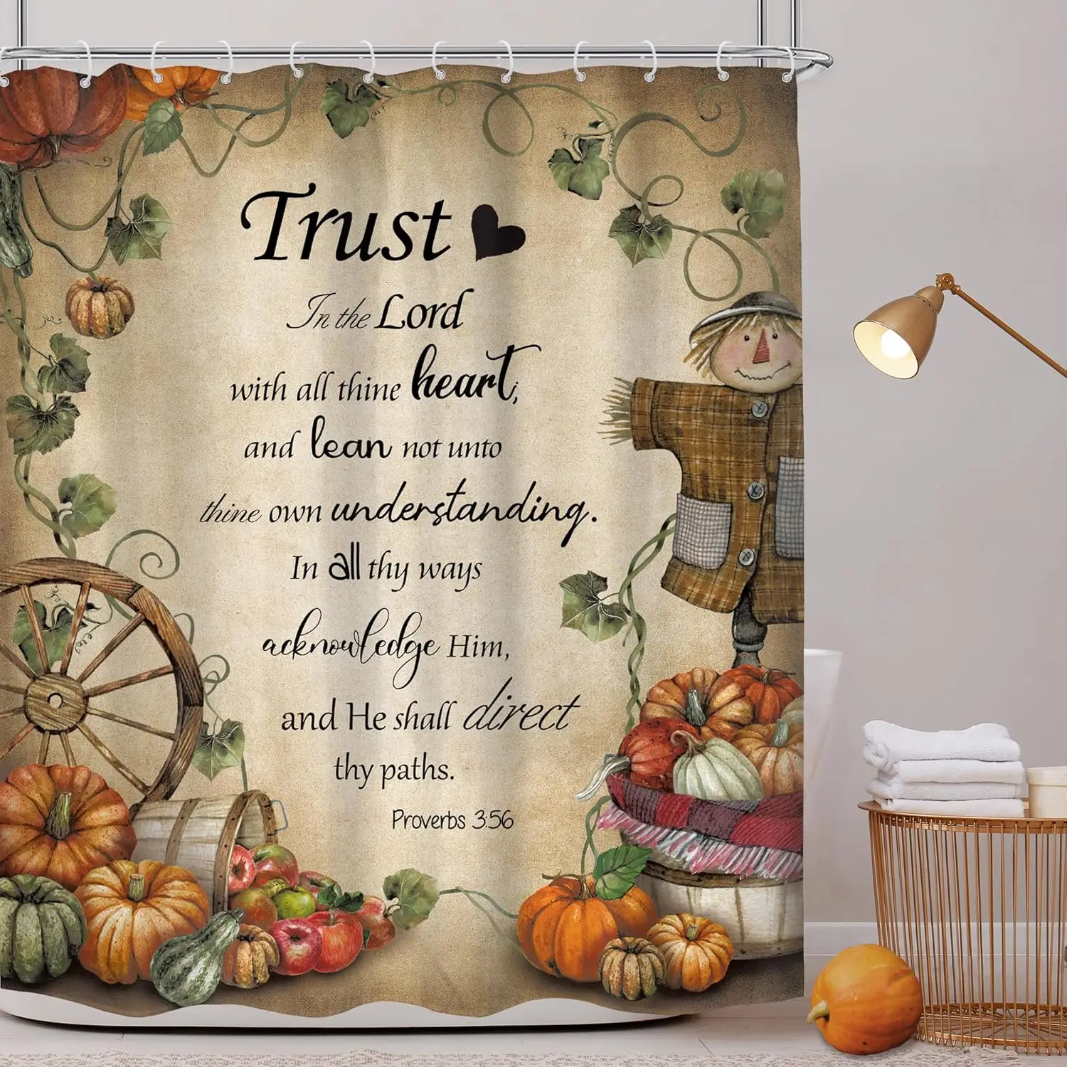 Trust in the Lord Scarecrow Shower Curtain with Pumpkins Apples and Bible Verse Proverbs 3 5 6 Religious Farmhouse Decor
Trust in the Lord Scarecrow Shower Curtain with Pumpkins Apples and Bible Verse Proverbs 3 5 6 Religious Farmhouse Decor