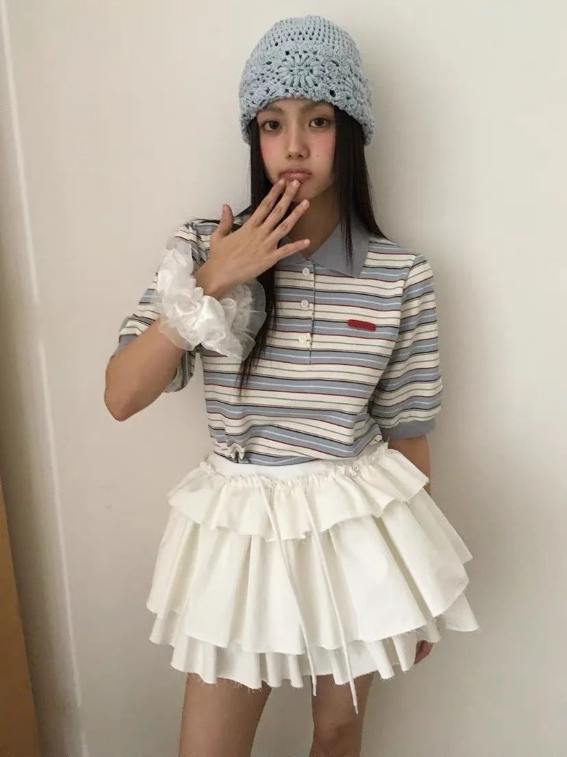 Retro Striped Neck Short Sleeve T Shirt Women's Color Block Slim Fit Casual Turn Collar Top College Style American Leisure
Retro Striped Neck Short Sleeve T Shirt Women's Color Block Slim Fit Casual Turn Collar Top College Style American Leisure