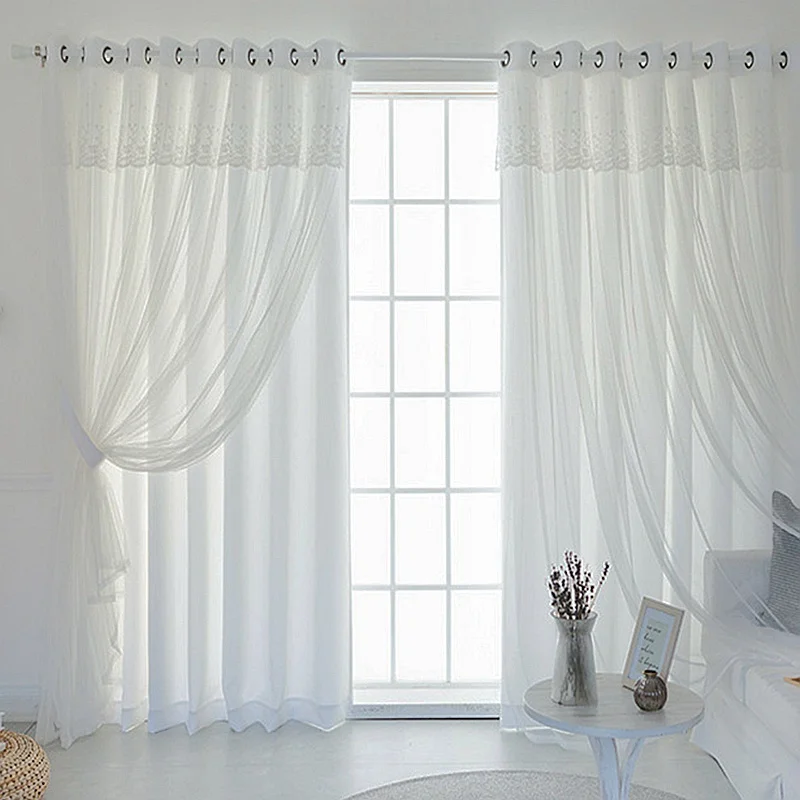 Solid Color Double Layer Curtains With Lace Embroidery Valance Semi Blackout Curtains for Living Room Grommet Top Window Curtain
Solid Color Double Layer Curtains With Lace Embroidery Valance Semi Blackout Curtains for Living Room Grommet Top Window Curtain
