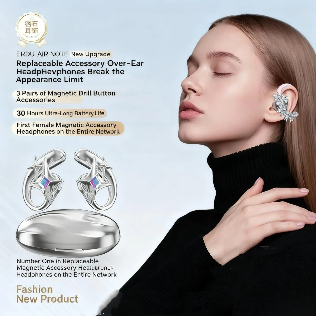 Exchangeable Diamond-studded Jewelry Bluetooth Wireless Ear Hook Sport Headphones Long Endurance Music Headsets For Girls Gifts
Exchangeable Diamond-studded Jewelry Bluetooth Wireless Ear Hook Sport Headphones Long Endurance Music Headsets For Girls Gifts