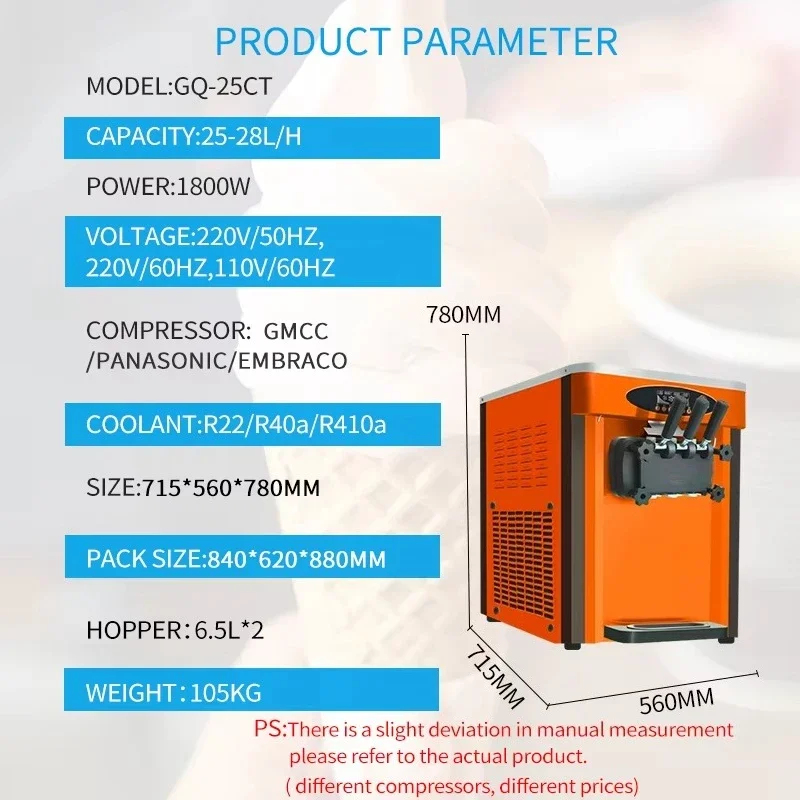 GQ-25CT 3 Flavors Industrial Automatic Soft Ice Cream Machine Spare Parts
GQ-25CT 3 Flavors Industrial Automatic Soft Ice Cream Machine Spare Parts