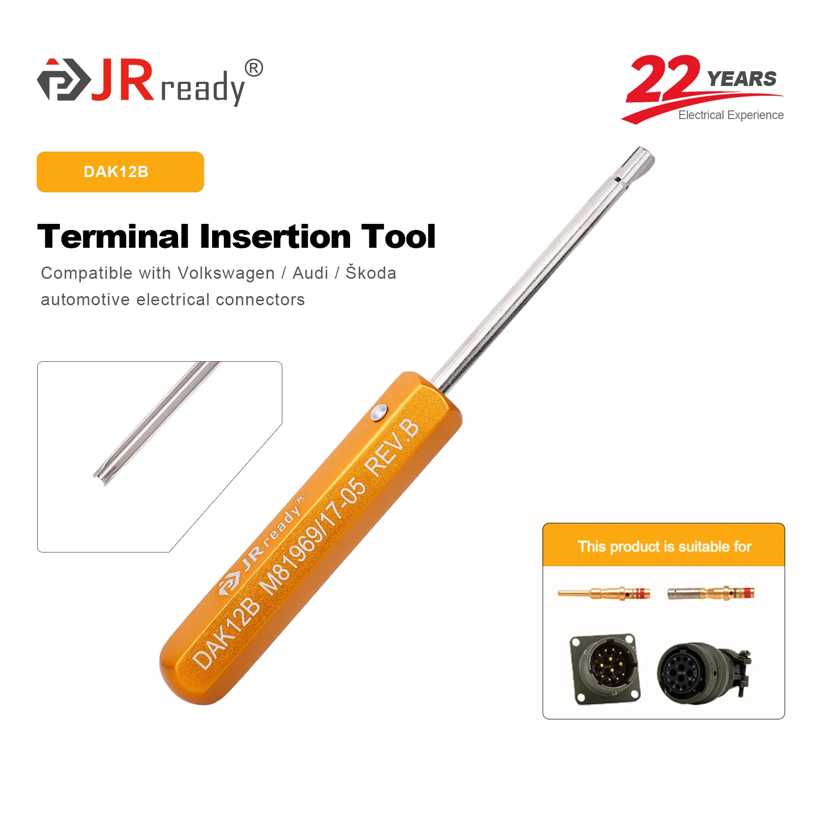 JRready DAK12B Insertion Tool Used in Electronic Connectors Reference to M81969/17-05 MIL-C-81703 Standard Connector
JRready DAK12B Insertion Tool Used in Electronic Connectors Reference to M81969/17-05 MIL-C-81703 Standard Connector