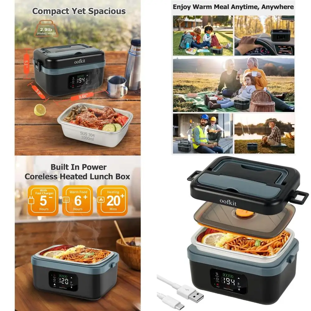 Портативный ланч-бокс с подогревом, 1 л, черный, с питанием от USB, для взрослых – самонагревающийся, без сердцевины, идеален для еды в дороге
Портативный ланч-бокс с подогревом, 1 л, черный, с питанием от USB, для взрослых – самонагревающийся, без сердцевины, идеален для еды в дороге