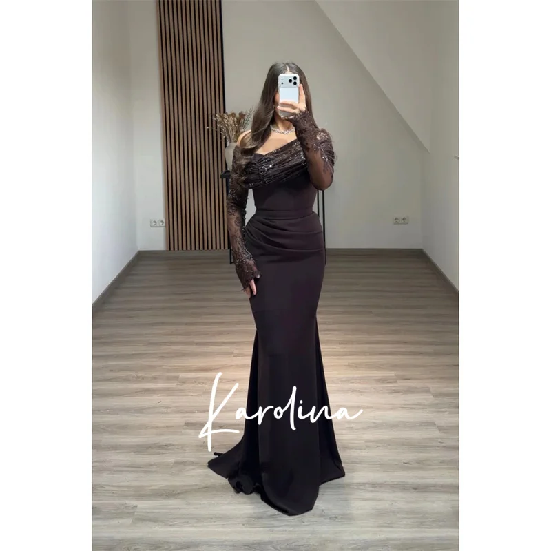 Customized Chocolate Brown Lace Off the Shoulder Prom Dress Mermaid Long Sleeve vestidos de noiva Floor-length Formal 2025
Customized Chocolate Brown Lace Off the Shoulder Prom Dress Mermaid Long Sleeve vestidos de noiva Floor-length Formal 2025