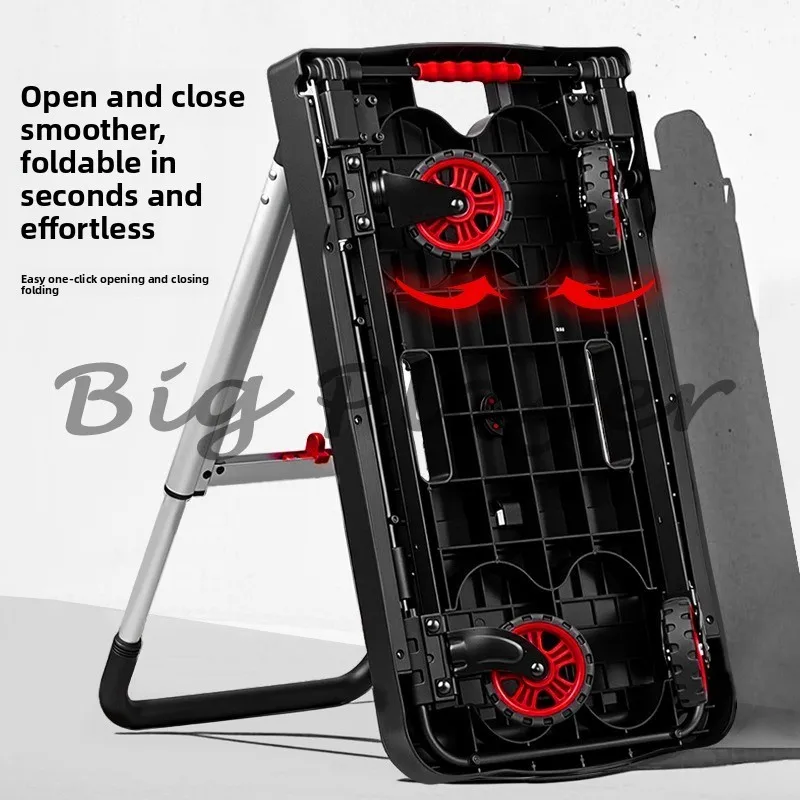 Flat Cart Trolley Pulling Goods, Light and Quiet, Portable Home Handling Trolley