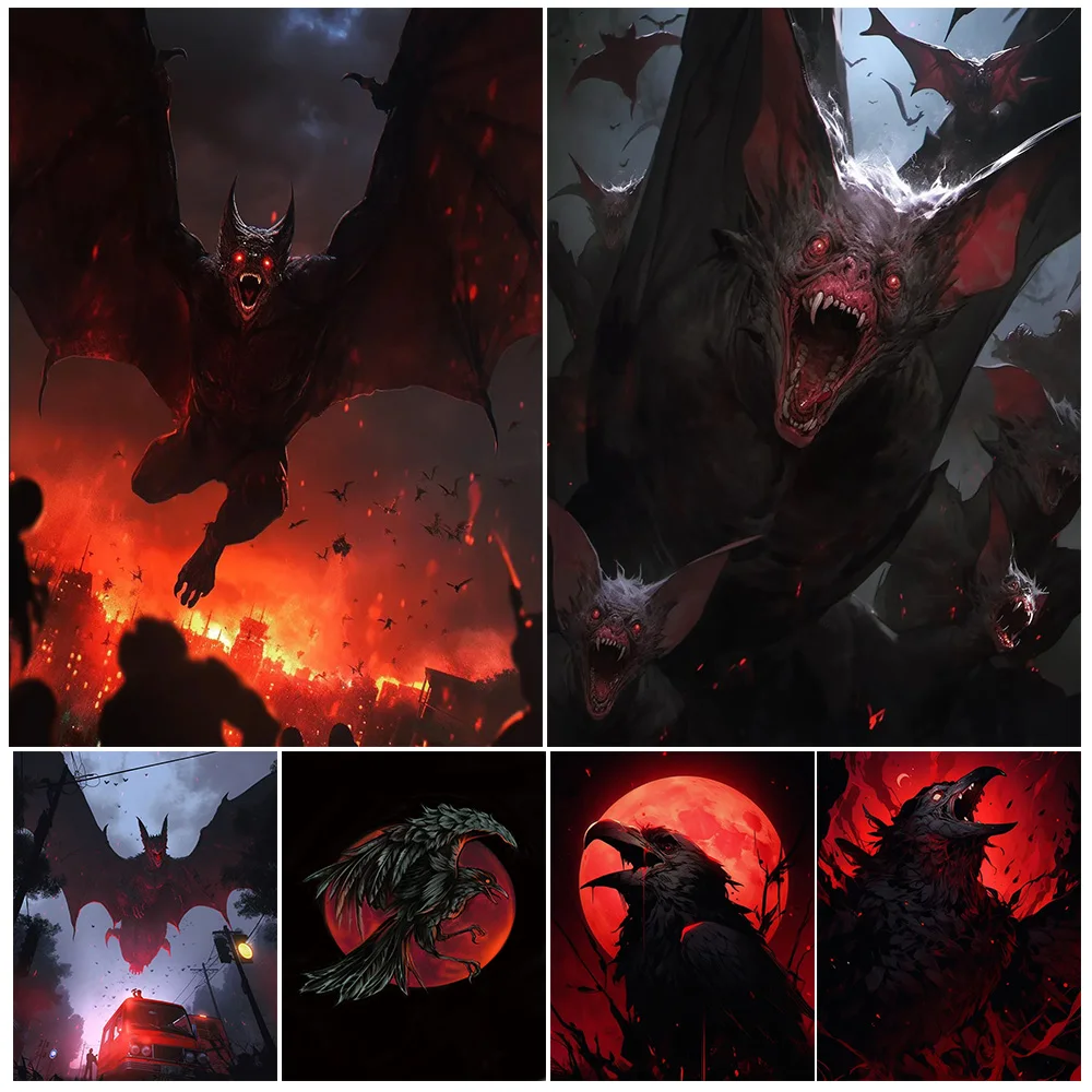 Bloodthirsty Crow And Full Moon,Vintage Wall Art Canvas Painting,Three-Eyed Cat,Evil Bat,Creepy Animal Art Poster Print Decor
Bloodthirsty Crow And Full Moon,Vintage Wall Art Canvas Painting,Three-Eyed Cat,Evil Bat,Creepy Animal Art Poster Print Decor