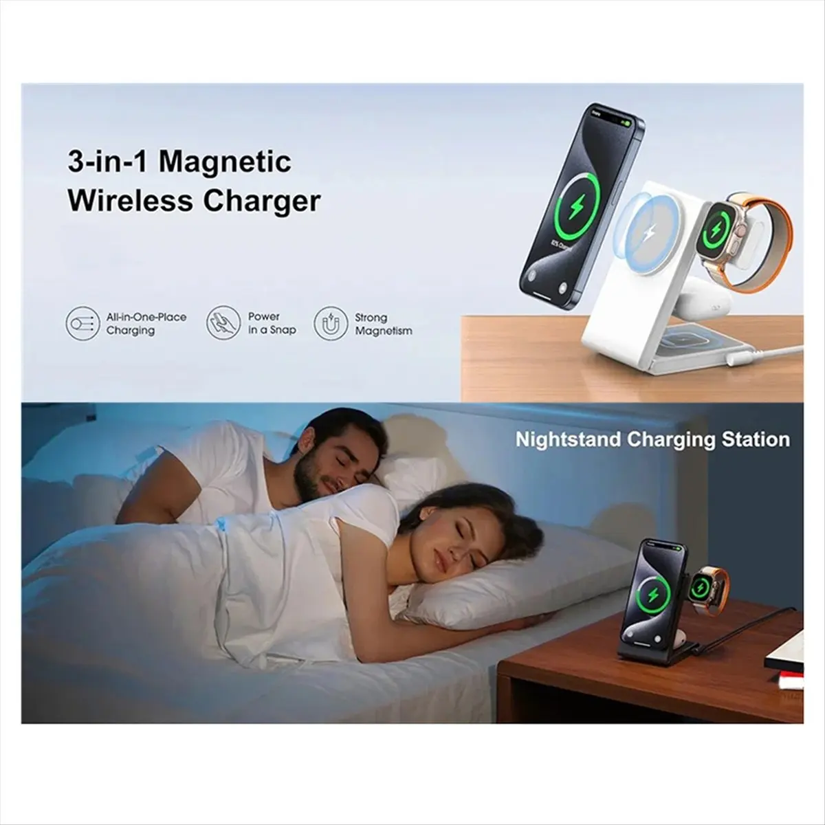 OK 3-in-1 Foldable Wireless Charger Stand for 15/14 and Watch S8/7 Magnetic Fast Charging Dock White
OK 3-in-1 Foldable Wireless Charger Stand for 15/14 and Watch S8/7 Magnetic Fast Charging Dock White